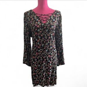Xhilaration Black Floral Long Sleeve Dress